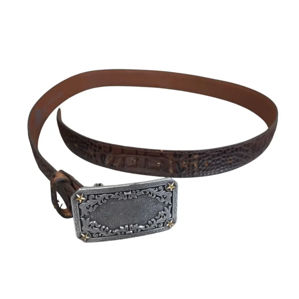 Tony Lama Men's Top Grain Leather‎ Brown Belt Size 42 with Belt Buckle Made USA